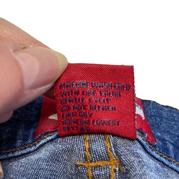 Vintage 80s 90s Boho Super High Rise Embroidered Leather Laces Hem Jeans Sz 22 - Picture 11 of 12